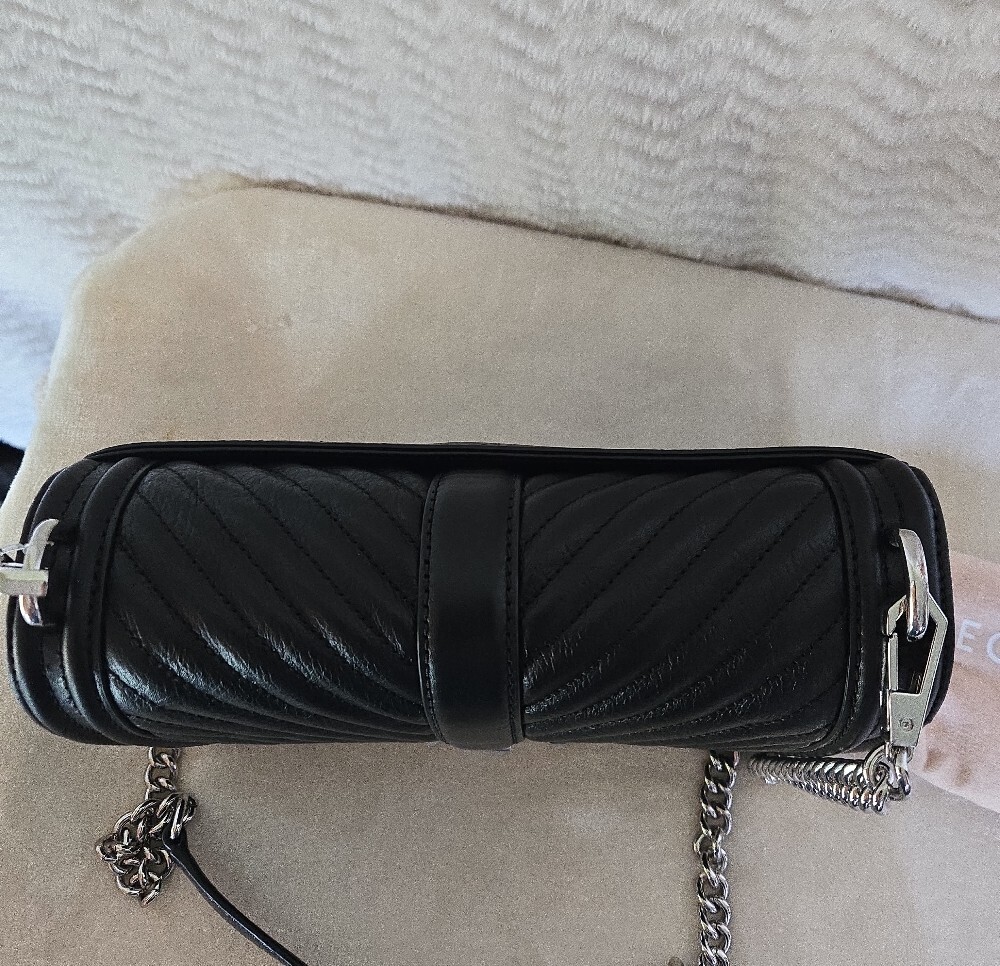 NWT Rebecca Minkoff Black Quilted Leather Crossbody with Silver Chain - Picture 3 of 9